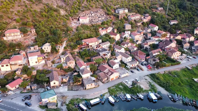 Aerial view of Vranjina, an old fishing village on the lake
